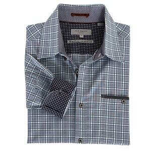 Ted Baker London Mens Size 3 Blue Plaid Long Sleeve‎ Button Down Shirt Flip Cuff